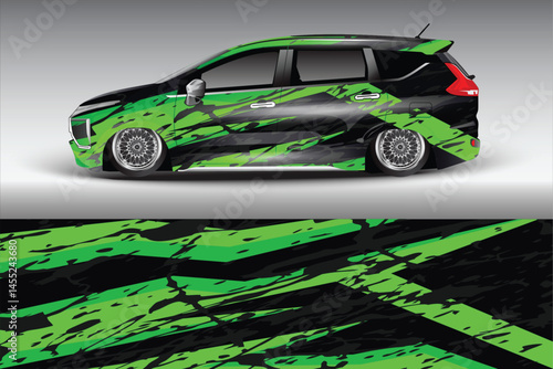 Sleek modified car with vibrant green and black design