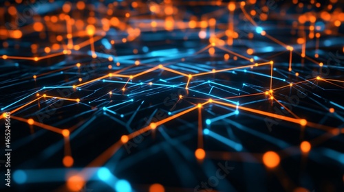 Digital Abstract Technology Network in Blue and Orange Tones