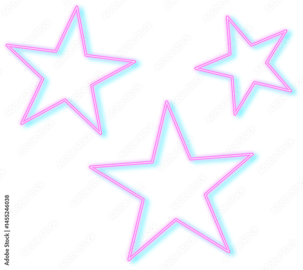Obraz premium set of stars, three star neon element, star light icon element