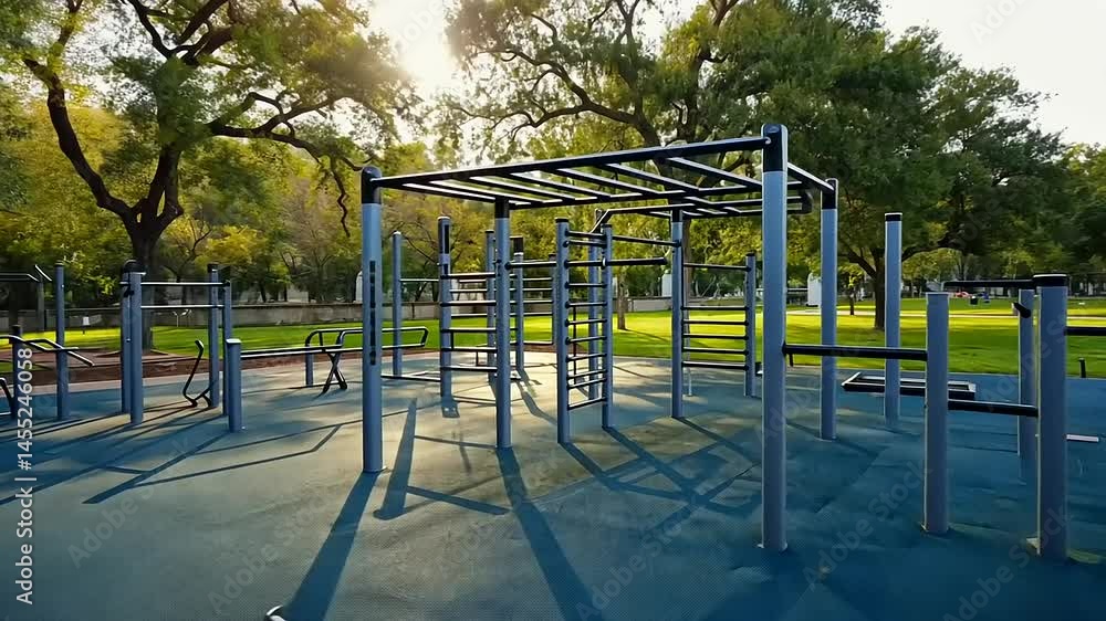 Outdoor workout area in park setting. Outdoor workout area in park setting.