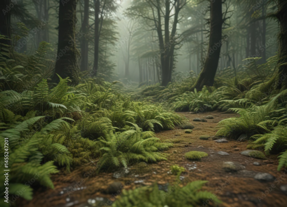Deep green ferns and moss carpet the forest floor, sunlight dappled, nature, ferns Deep green ferns and moss carpet the forest floor, sunlight dappled, nature, ferns