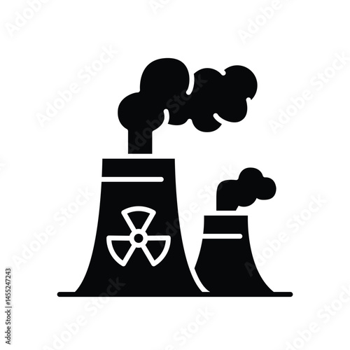 Radiation pollution icon. Simple solid style. Nuclear, power plant, experiment, smoke, industry, environment, technology concept. Black silhouette, glyph symbol. Vector illustration isolated.
