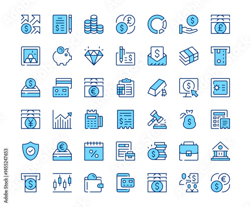Banking icons. Vector line icon set. Modern outline design. Blue concept