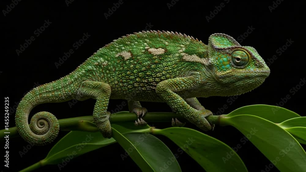 Green Chameleon on Branch: A Stunning Close-Up Green Chameleon on Branch: A Stunning Close-Up