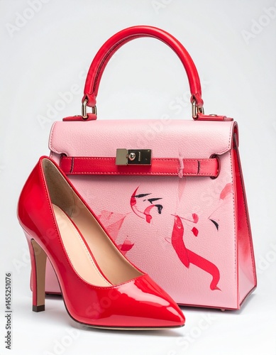 Wallpaper Mural  red painted  handbag and shoes, matching, white background Torontodigital.ca
