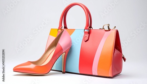 Wallpaper Mural colorful painted handbag and shoes, matching, white background Torontodigital.ca
