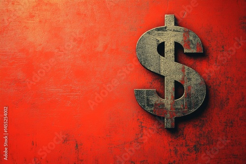 Red background with metallic dollar symbol in a dramatic financial concept