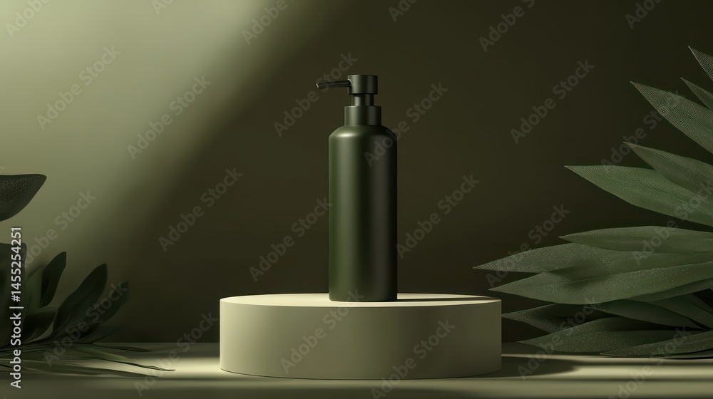 Dark cylindrical object on gray pedestal Dark cylindrical object on gray pedestal