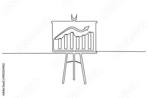 Continuous one line drawing Growth charts in white board. Single line drawing illustration White board with growth chart. Business plan concept vector art. Doodle line illustration.