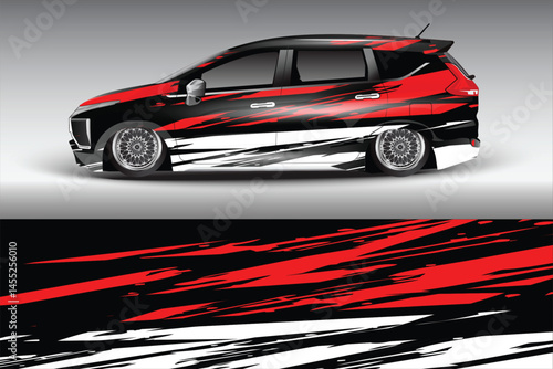 Stylishly Wrapped Car with Dynamic Graphics and Background