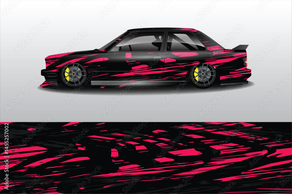 Black and Pink Racing Car Design with Abstract Background Black and Pink Racing Car Design with Abstract Background