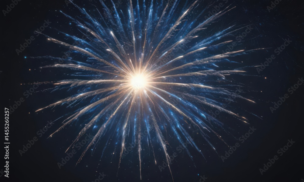 Fototapeta premium Isolated blue fireworks burst against a starlit night sky , abstract, vibrant