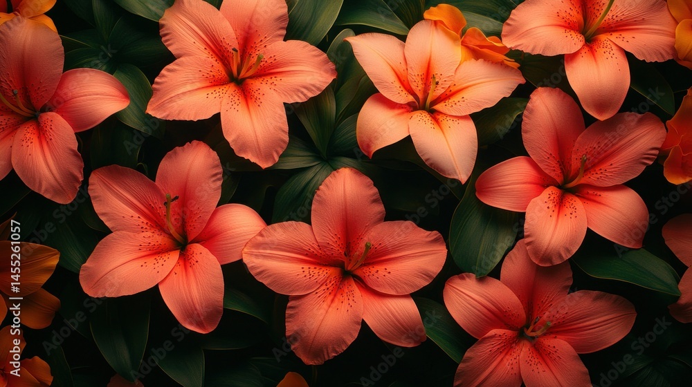 custom made wallpaper toronto digitalLush Coral Lilies Bloom in Dark Foliage