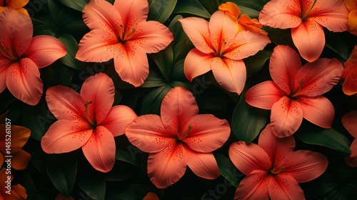 Wallpaper Mural Lush Coral Lilies Bloom in Dark Foliage Torontodigital.ca