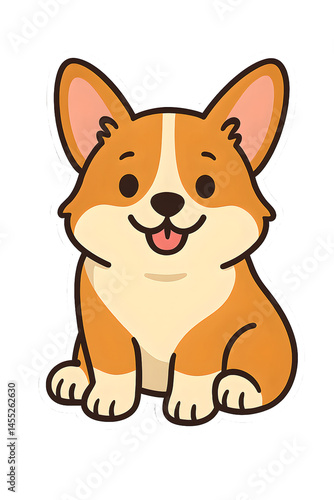 A cute cartoon corgi dog sitting and smiling, no background, transparent PNG, sticker style,generative ai