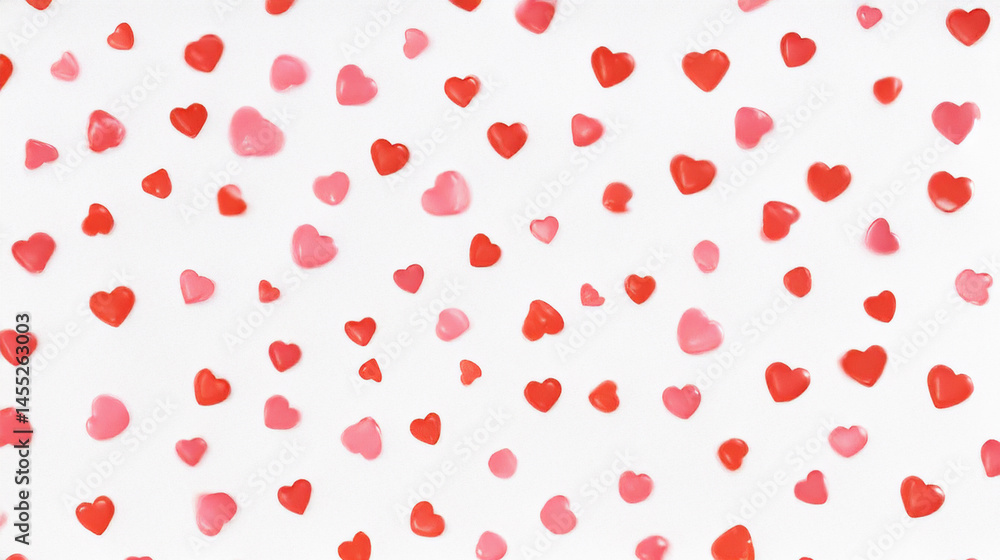 Scattered Pink and Red Hearts on White Background Scattered Pink and Red Hearts on White Background