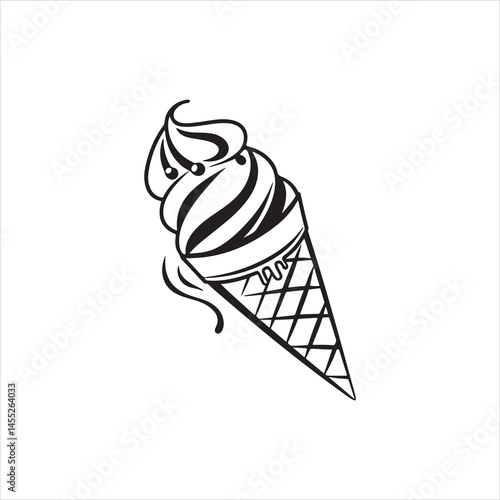 Ice Cream Silhouette Clipart | Black Cone Outline on White Background