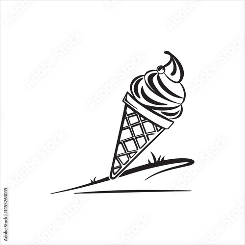 Ice Cream Silhouette Clipart | Black Cone Outline on White Background