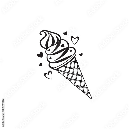 Ice Cream Silhouette Clipart | Black Cone Outline on White Background