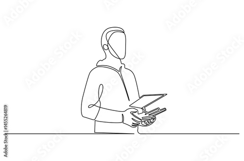Continuous one line drawing of Drone pilot. Single line drawing illustration of Controls a drone with a remote control. Modern technology concept vector art. Doodle line illustration.