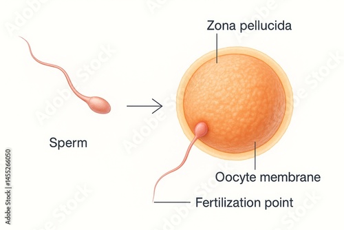 Obraz na płótnie Sperm fertilizing an egg cell, showing the zona pellucida, oocyte membrane, and fertilization point, providing a detailed view of human reproduction w salonie
