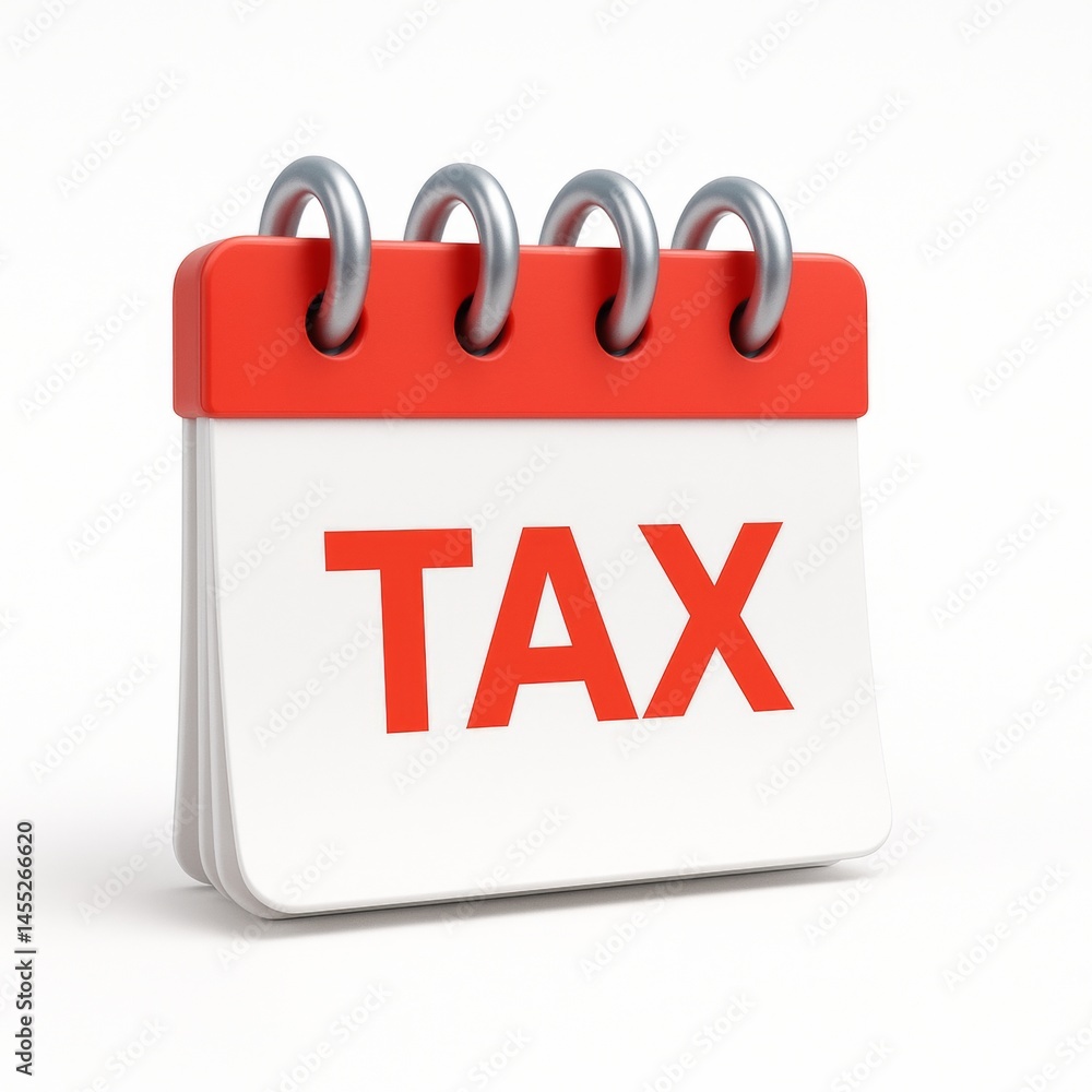 Red and white desk calendar featuring the word tax in bold red letters, marking an important tax deadline and signaling the busy tax season ahead for financial planning and organization
