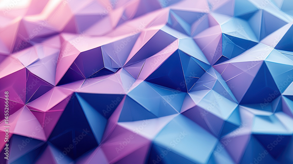 Fototapeta premium A realistic 4K kenmima polygon background art featu an abstract 3D side view with dynamic shades of pink and blue creating a textured polygonal design.