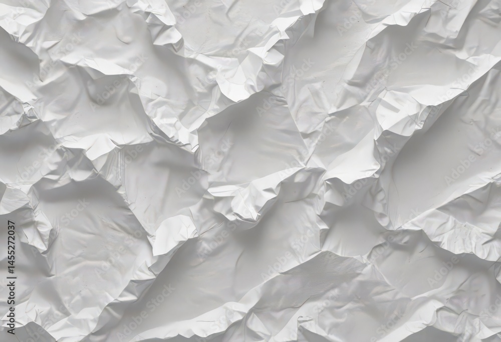 Obraz premium Crisp white crumpled paper texture; background, poster, wrinkled, crease, folds, blank, surface, backdrop, art, fold, abstract