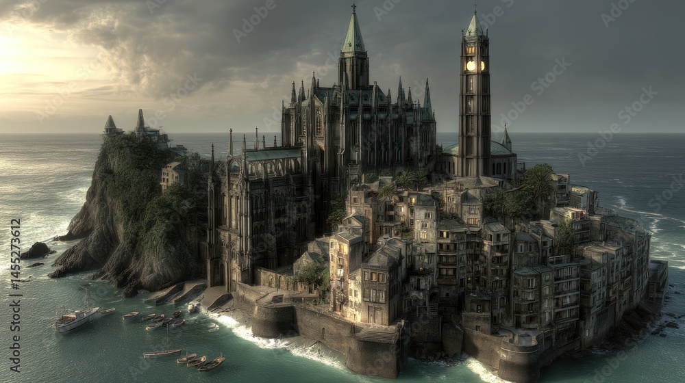 Fototapeta premium Island city with gothic architecture