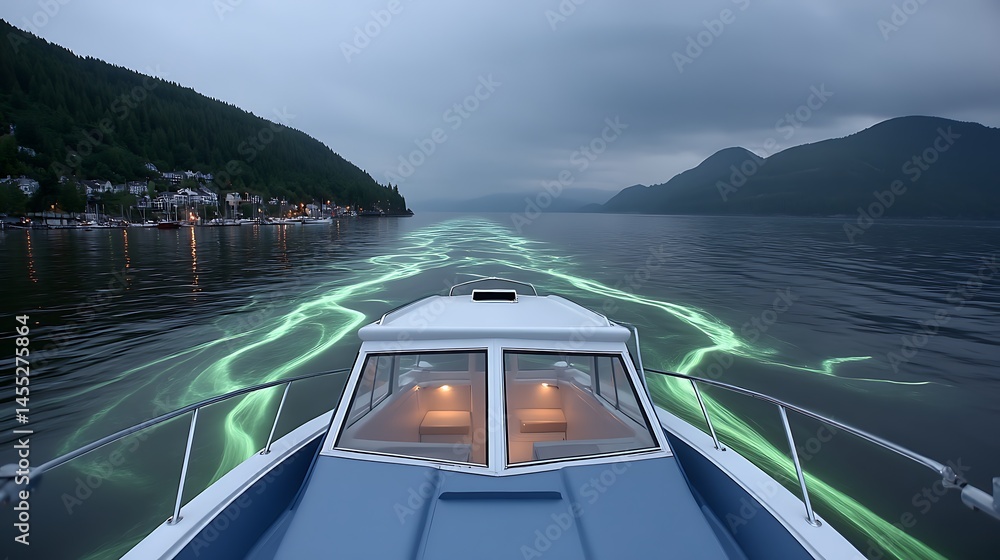 Fototapeta premium Bioluminescent Bay Cruise Night Boat Adventure.