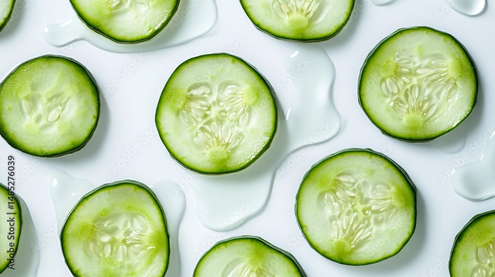 Fresh Slices of Cucumber on White Background for Culinary Designs Fresh Slices of Cucumber on White Background for Culinary Designs