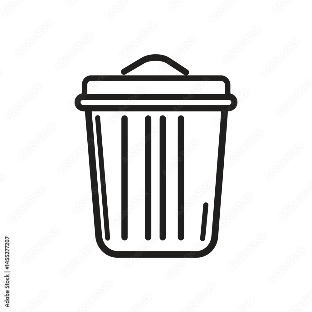 Simple Trash Can Icon with Lid and Vertical Lines on Transparent Background Simple Trash Can Icon with Lid and Vertical Lines on Transparent Background