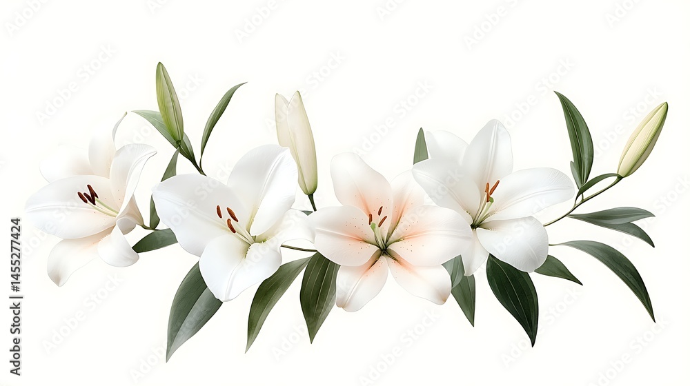 Elegant Cluster of White and Pink Lilies with Green Leaves Elegant Cluster of White and Pink Lilies with Green Leaves