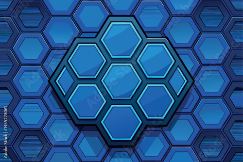 Dark blue hexagonal pattern with geometric honeycomb structure, ideal for tech and digital design themes with a sleek, contemporary feel