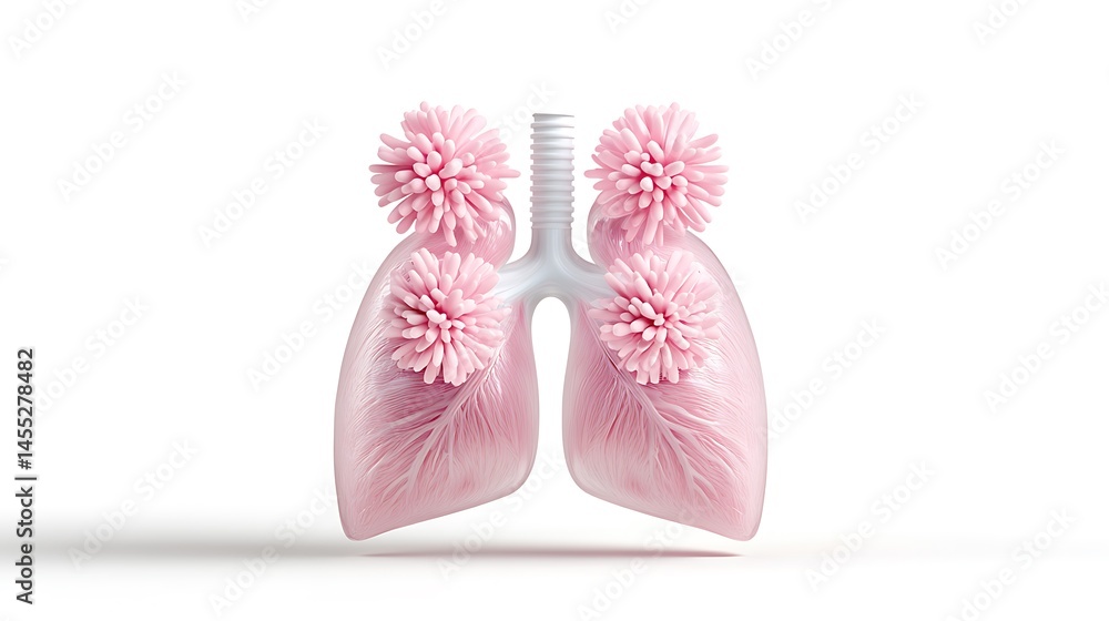 Fototapeta premium Realistic Pink Human Lungs on White Background 3D Rendering