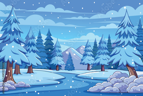 frosty trees in a winter forest under a blue sky, snow covered ground, scenic winter landscape with calm atmosphere