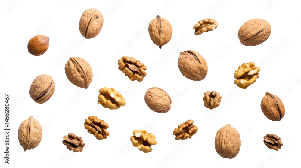 Flying Walnuts Without Shell on White Background
Flying Walnuts Without Shell on White Background