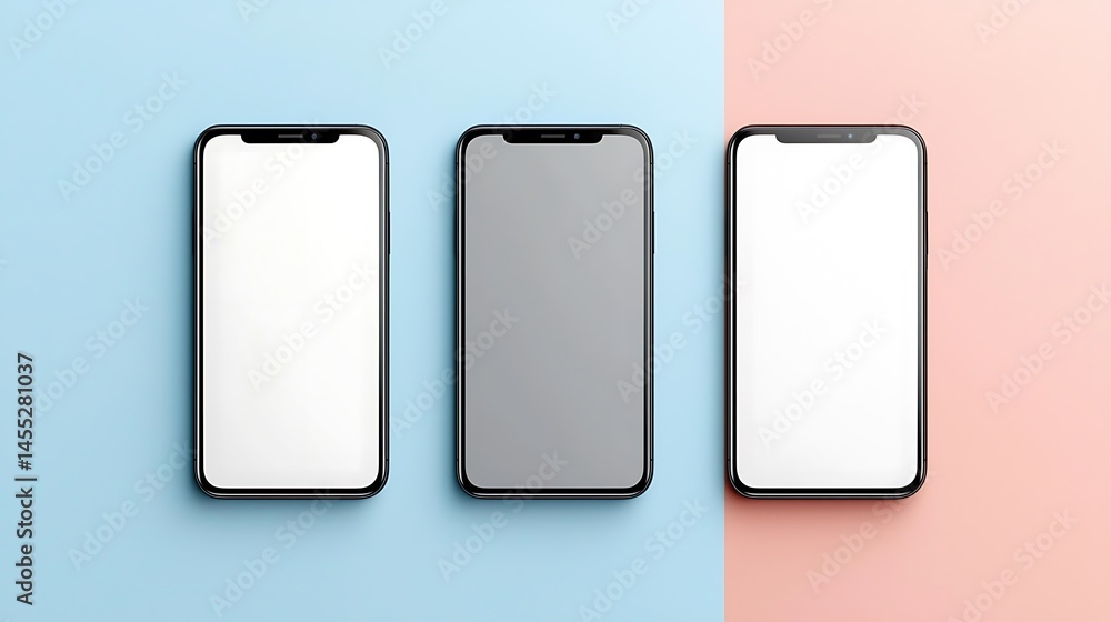 Three Smartphones on Pastel Background Three Smartphones on Pastel Background