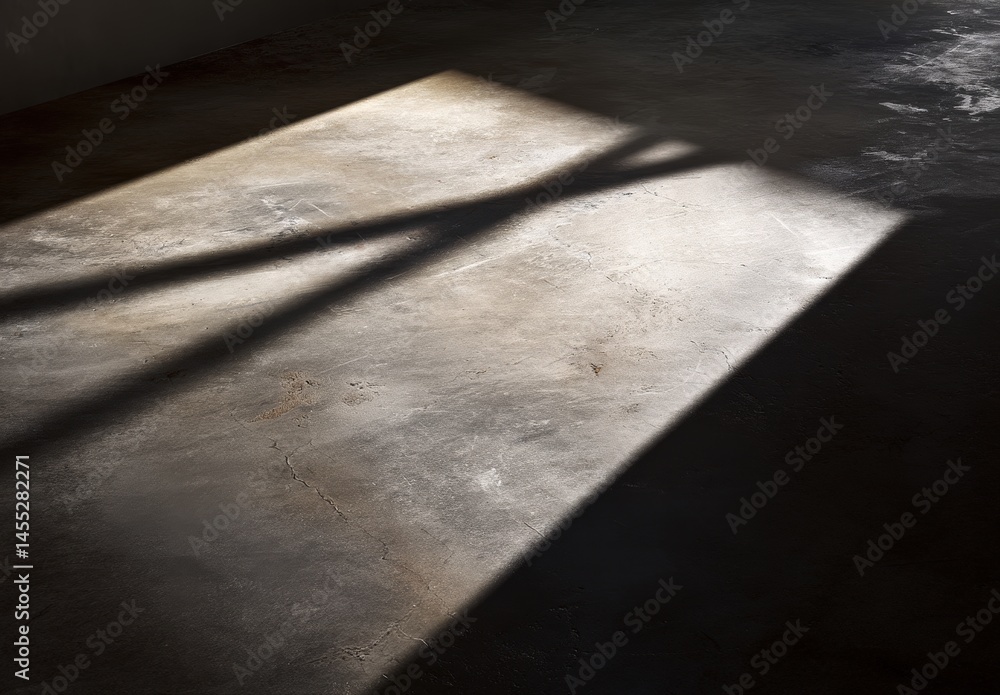 Obraz premium Sunlight casting shadows on a concrete floor.
