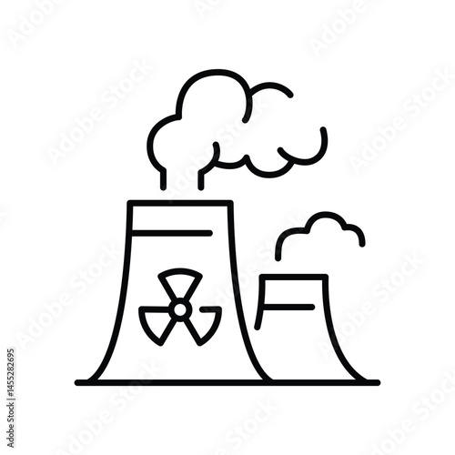 Radiation pollution icon. Simple outline style. Nuclear, power plant, experiment, smoke, industry, environment, technology concept. Thin line symbol. Vector illustration isolated.