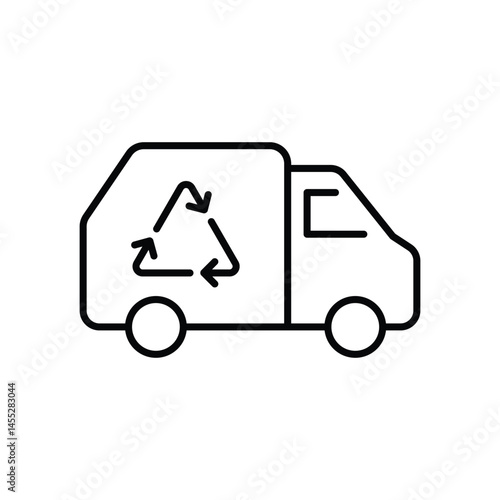 Garbage truck icon. Simple outline style. Landfill, recycling, trash, container, garbage management, vehicle, transportation concept. Thin line symbol. Vector illustration isolated.