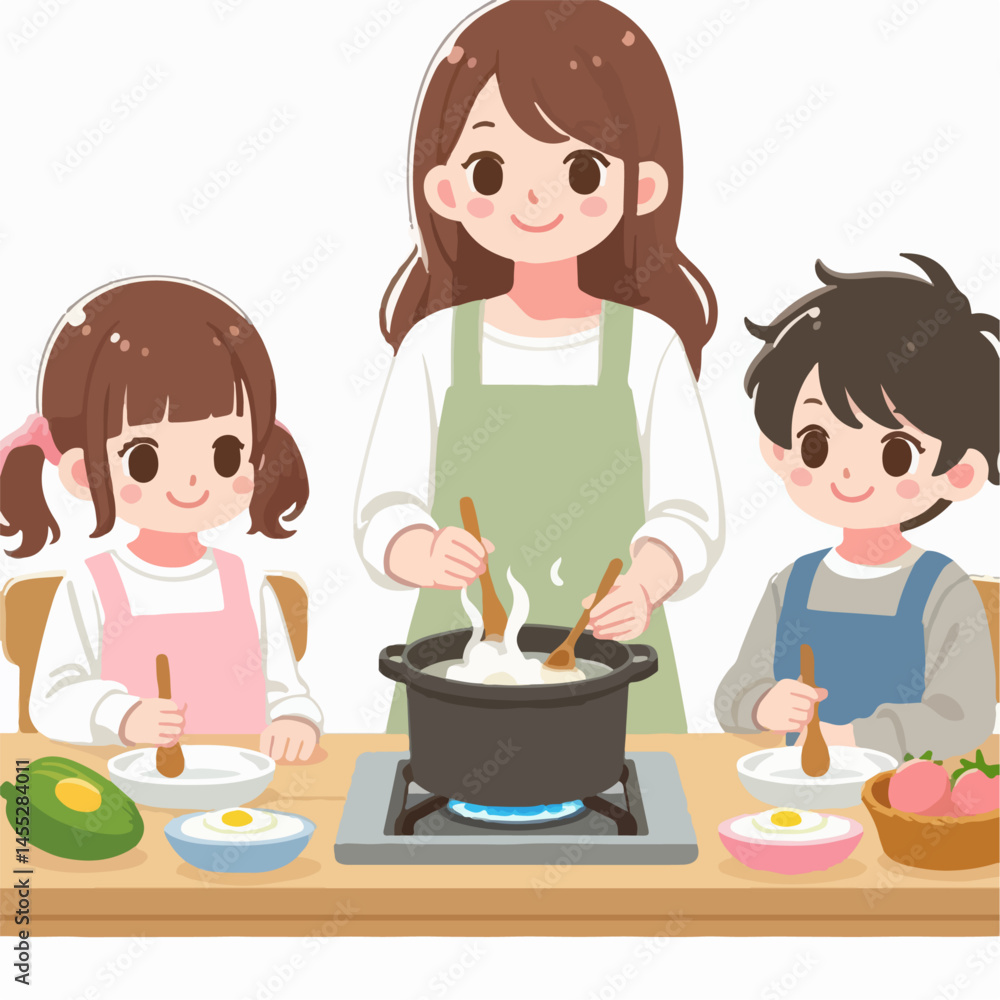 mother and child cooking vector illustration mother and child cooking vector illustration