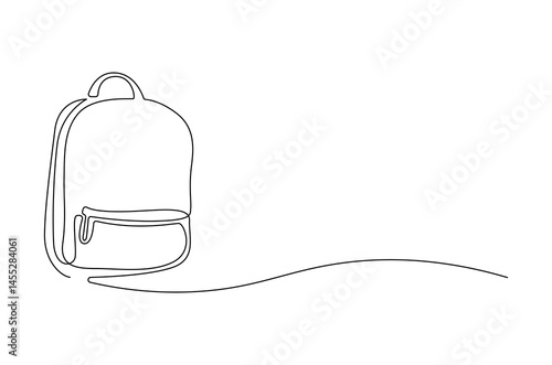 Continuous one line drawing of Backpack. Single line drawing illustration of School backpack. School bag concept vector art. Doodle line illustration.