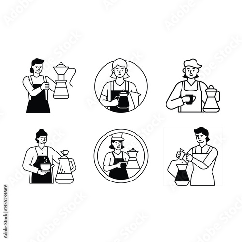 Barista Brew Vector Illustration – Coffee Barista Making Espresso Art in Cafe