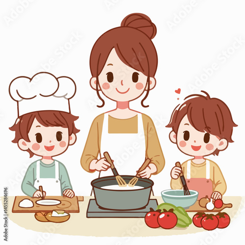 mother and child cooking vector illustration