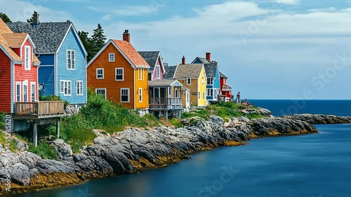 Wallpaper Mural Picturesque Coastal Village, Colorful Houses on Rocky Shoreline in Nova Scotia Torontodigital.ca