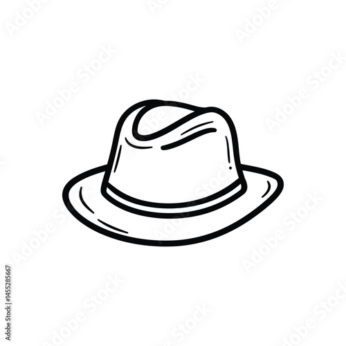 Stylish Fedora Hat Icon With Bold Black Outline on Transparent Background