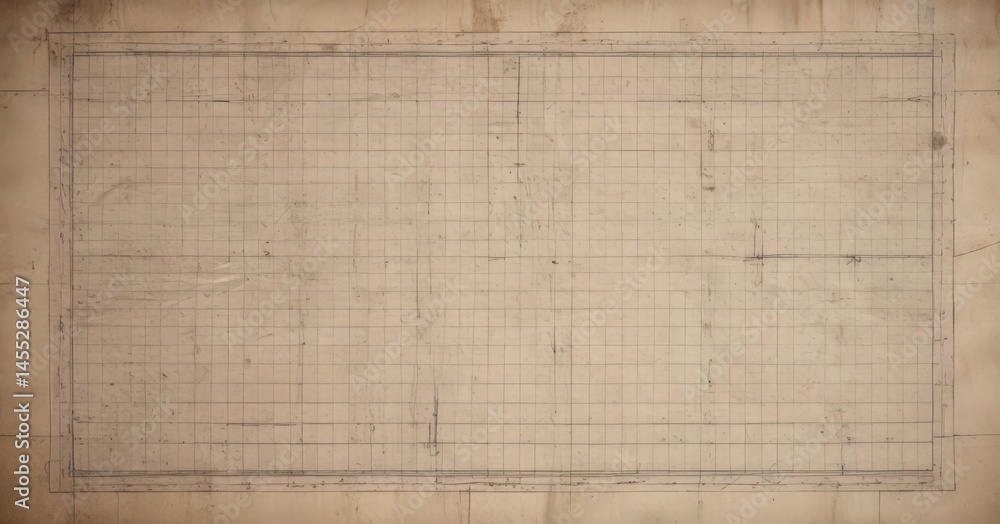 Fototapeta Architectural blueprint photo effect template, grid lines on aged paper , blue print background, design