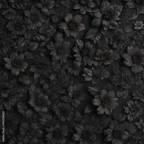 Dark charcoal seamless floral pattern background, dark, graphics