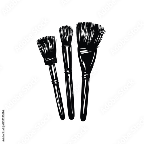 Three Black Paintbrushes Art Tool Isolated on White Background